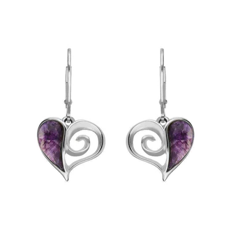 Sterling Silver Blue John Swirl Heart Drop Earrings - Silver