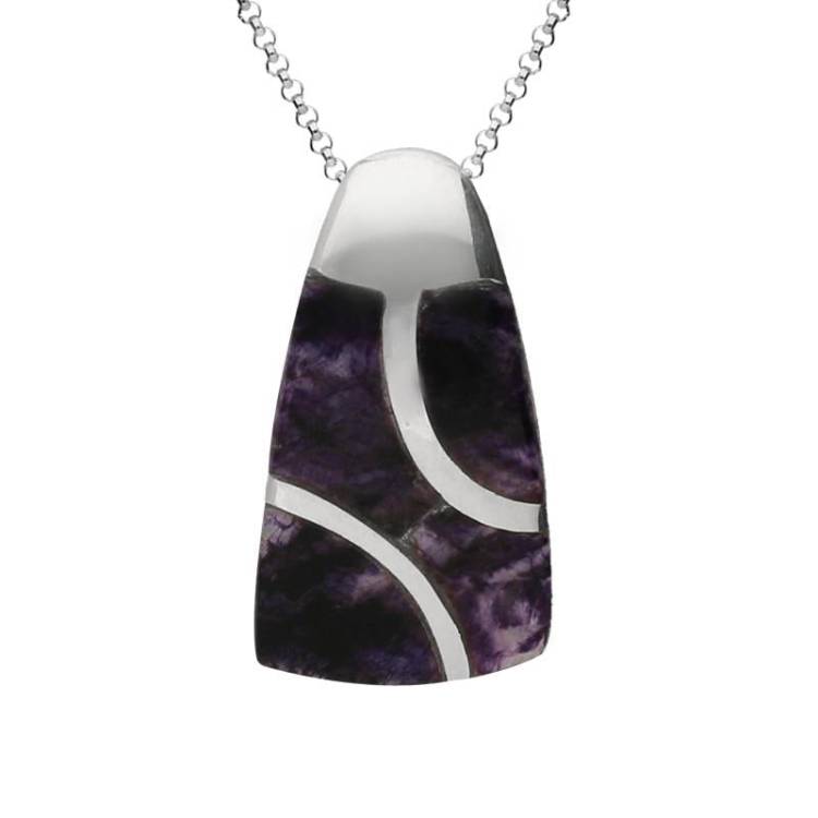 Sterling Silver Blue John Three Stone Curved Barrel Necklace - Option1 Value Silver