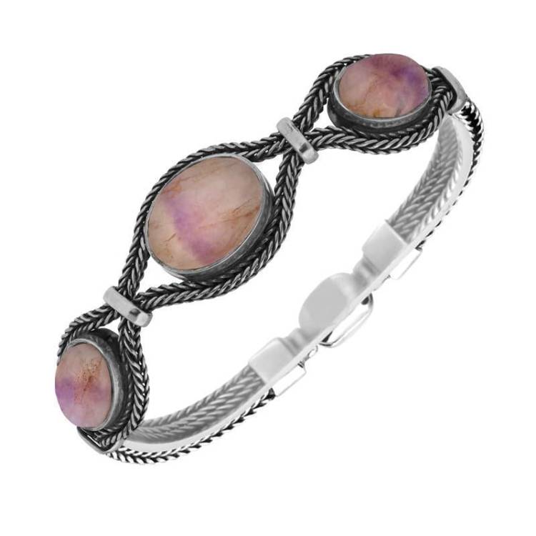 Sterling Silver Blue John Three Stone Oval Foxtail Bracelet - Option1 Value Silver