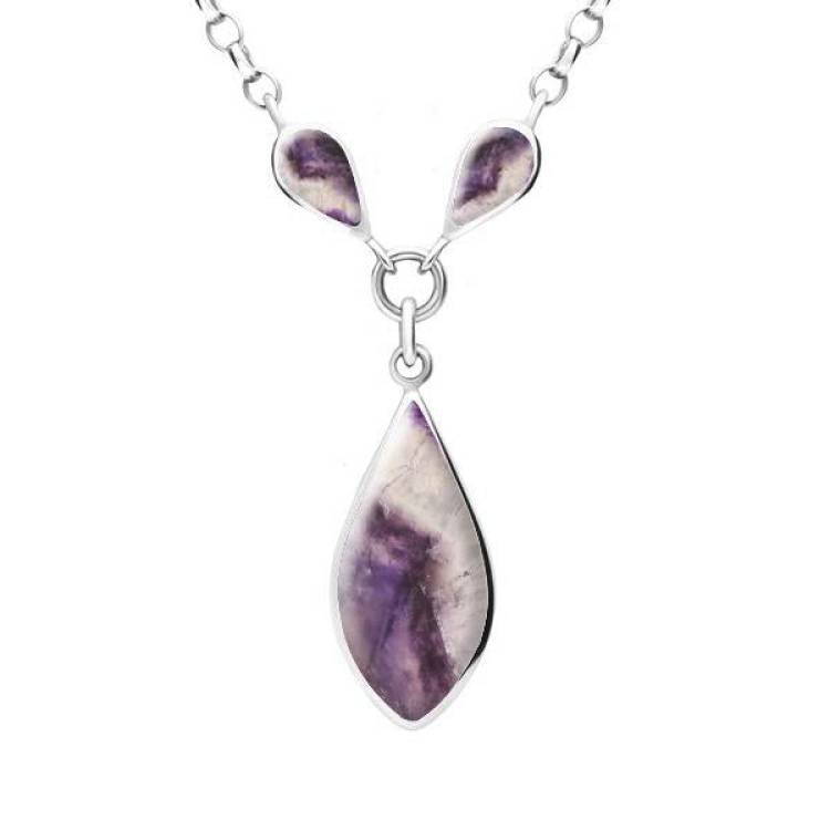 Sterling Silver Blue John Three Stone Pear Necklace - Silver