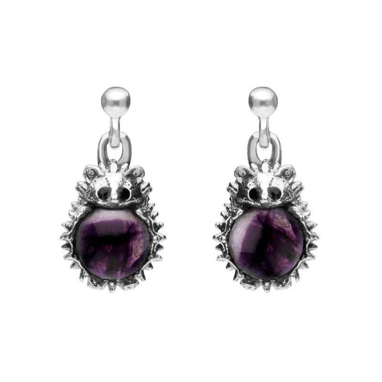 Sterling Silver Blue John Tiny Hedgehog Drop Earrings - Silver