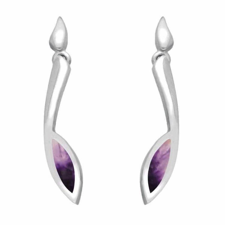 Sterling Silver Blue John Toscana Long Marquise Drop Earrings - Silver