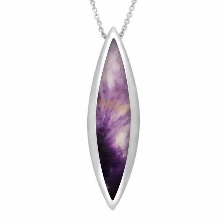 Sterling Silver Blue John Toscana Long Marquise Necklace - Silver