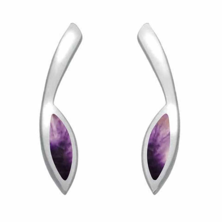 Sterling Silver Blue John Toscana Long Marquise Stud Earrings - Silver