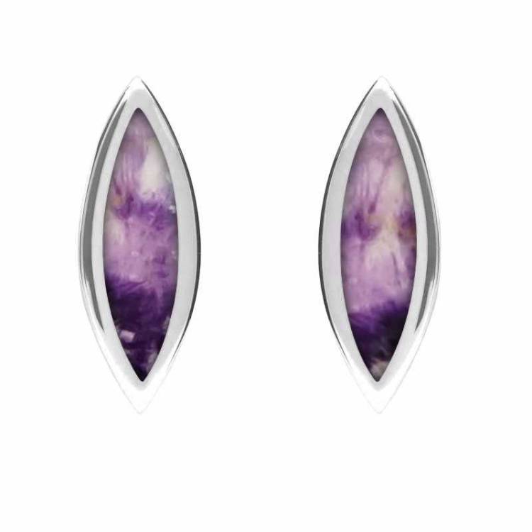 Sterling Silver Blue John Toscana Marquise Stud Earrings - Silver