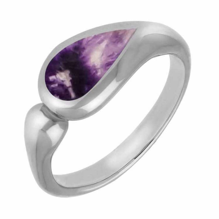 Sterling Silver Blue John Toscana Offset Teardrop Ring - Silver