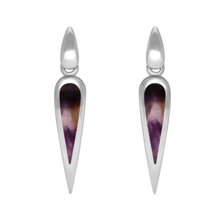 Sterling Silver Blue John Toscana Slim Pear Drop Earrings - Silver