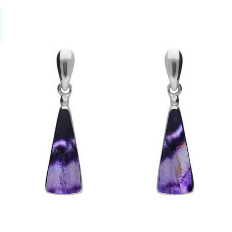 Sterling Silver Blue John Triangle Drop Earrings - Silver
