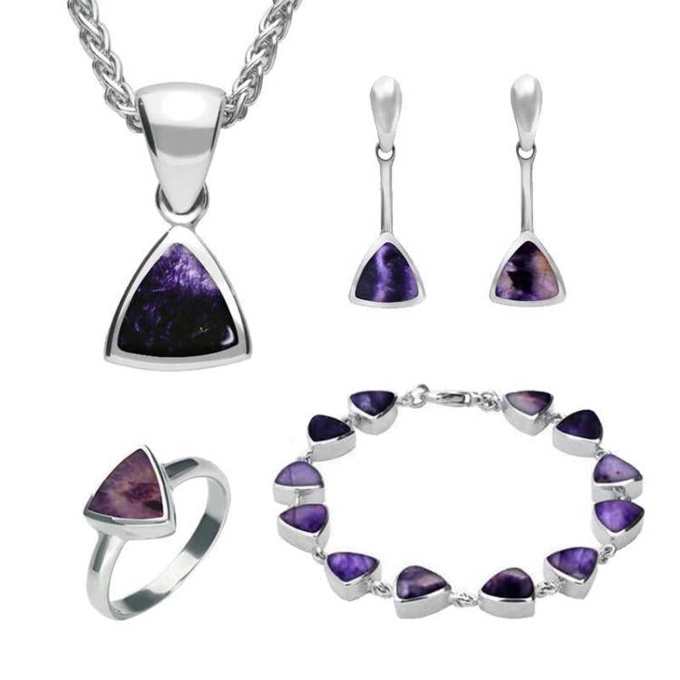 Sterling Silver Blue John Triangular Four Piece Set