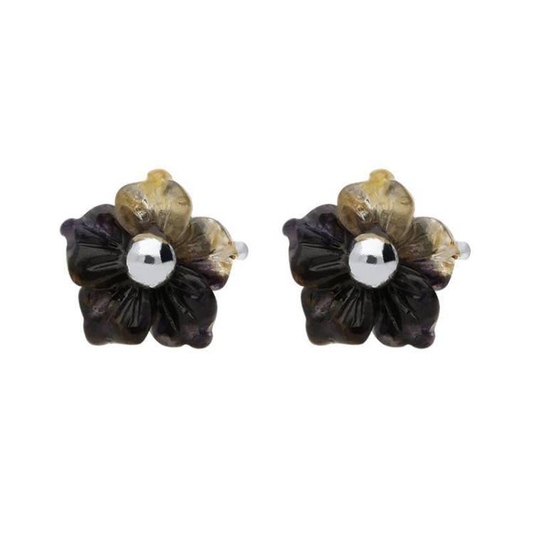 Sterling Silver Blue John Tuberose 6mm Carnation Stud Earrings - Option1 Value Silver