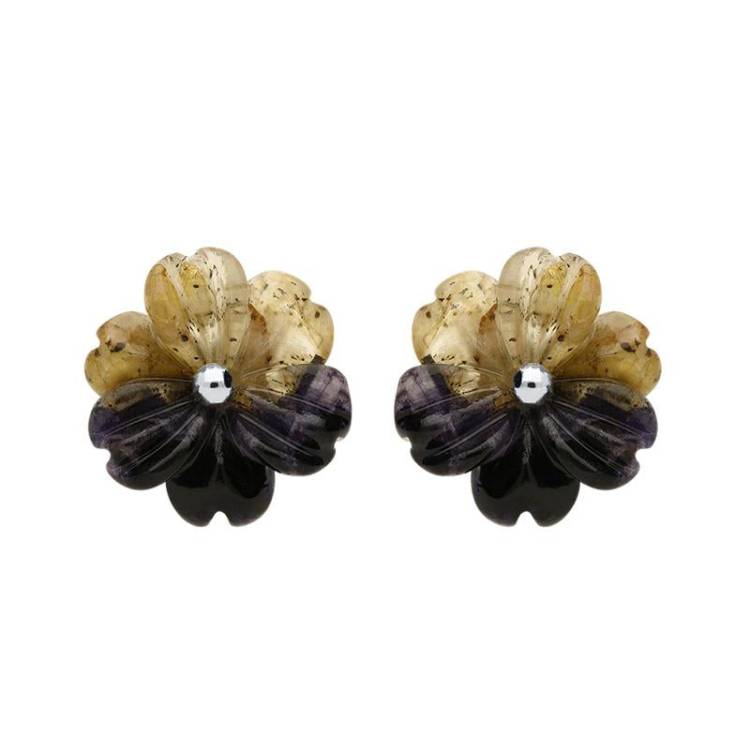 Sterling Silver Blue John Tuberose Dahlia Large Stud Earrings - Option1 Value Silver
