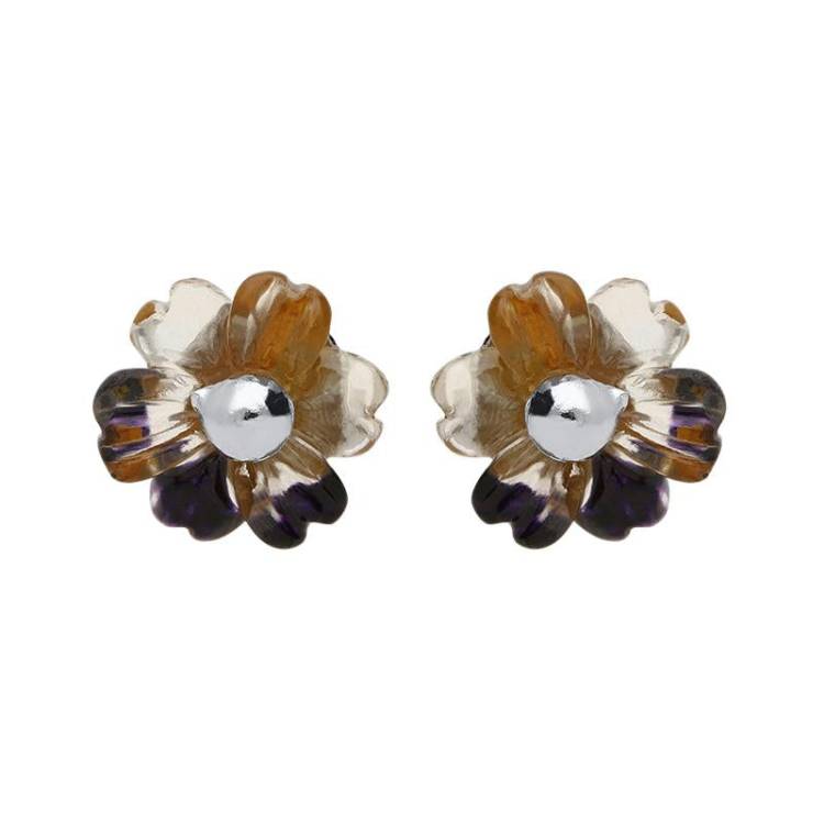 Sterling Silver Blue John Tuberose 6mm Dahlia Stud Earrings - Option1 Value Silver