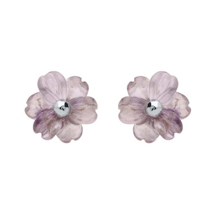 Sterling Silver Blue John Tuberose 8mm Dahlia Stud Earrings - Silver