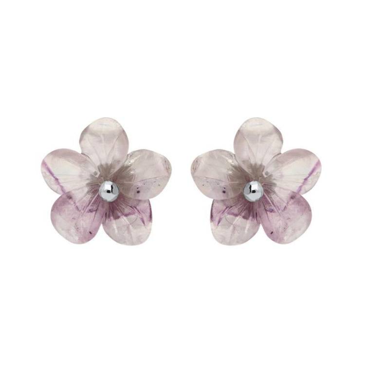 Sterling Silver Blue John Tuberose 12mm Pansy Stud Earrings - Option1 Value Silver