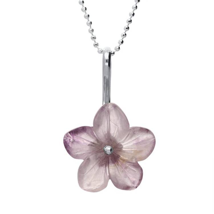 Sterling Silver Blue John Tuberose 20mm Pansy Necklace - Silver