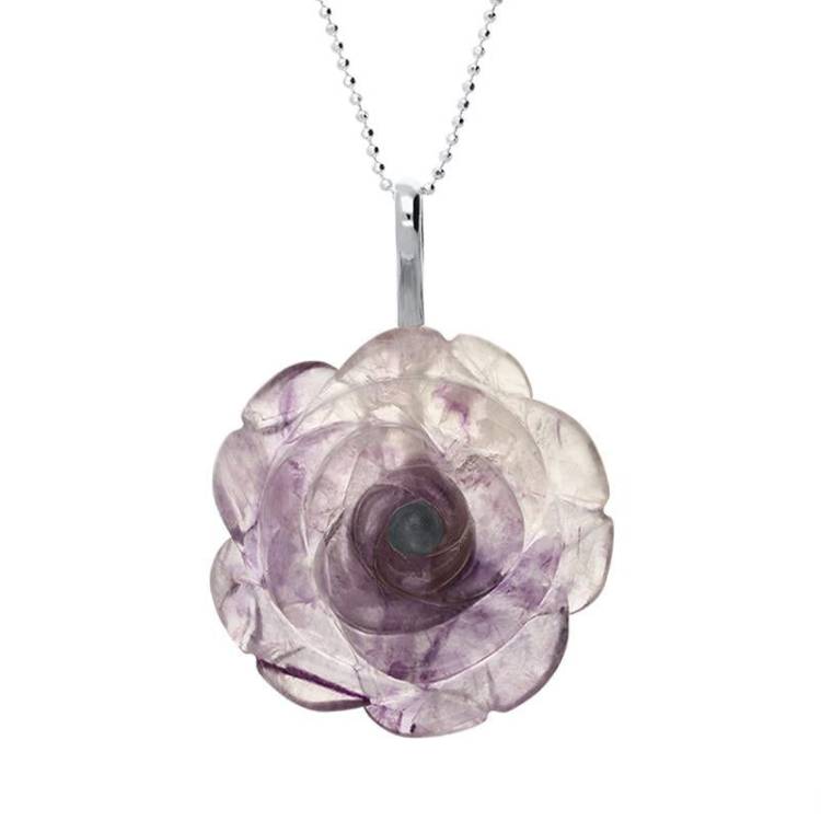 Sterling Silver Blue John Tuberose 35mm Rose Necklace
