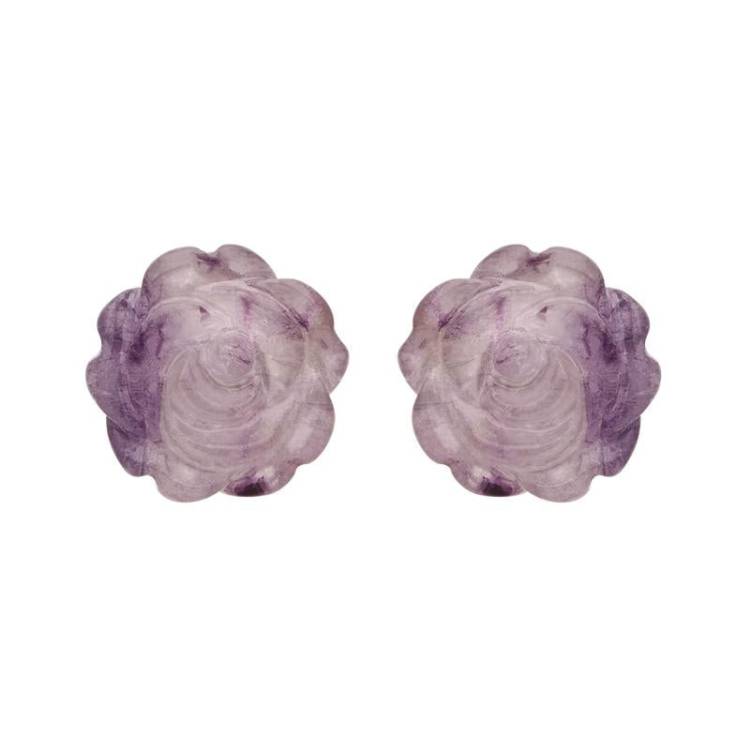 Sterling Silver Blue John Tuberose 8mm Rose Stud Earrings - Silver
