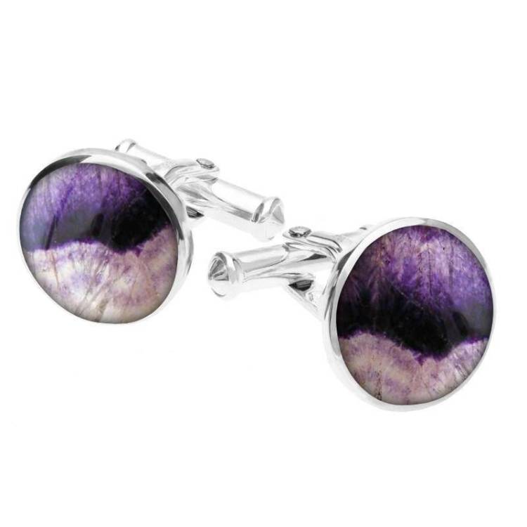 Sterling Silver Blue John Tudor Rose Back Cufflinks - Silver