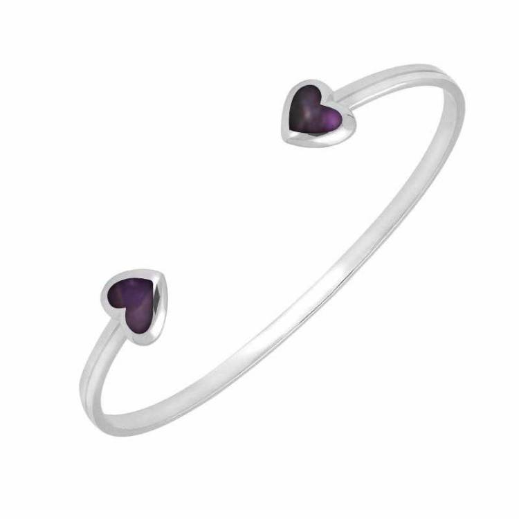 Sterling Silver Blue John Two Stone Heart Bangle - Option1 Value Silver