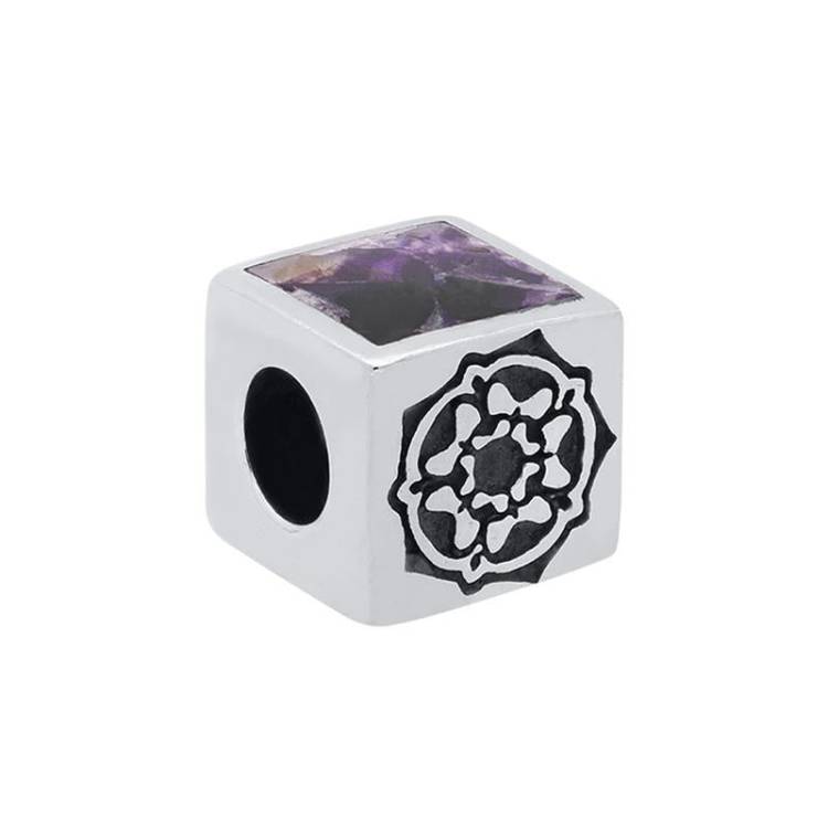 Sterling Silver Blue John Two Stone Rose Cube Charm - Silver