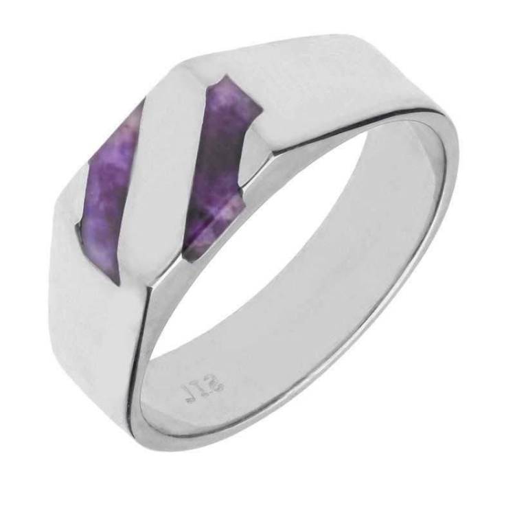 Sterling Silver Blue John Two Stone Slither Signet Ring - Silver