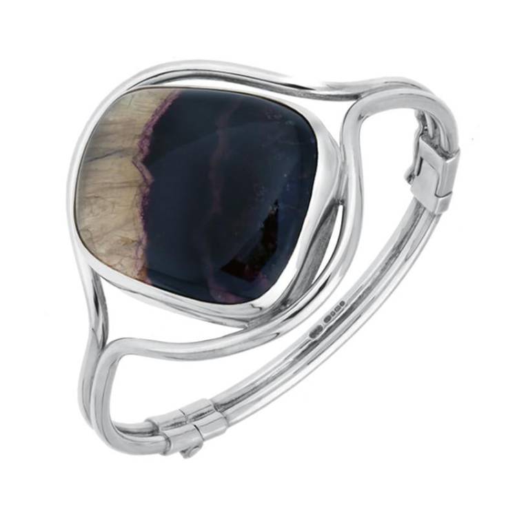 Sterling Silver Blue John Unique Style Hinged Bangle - Silver
