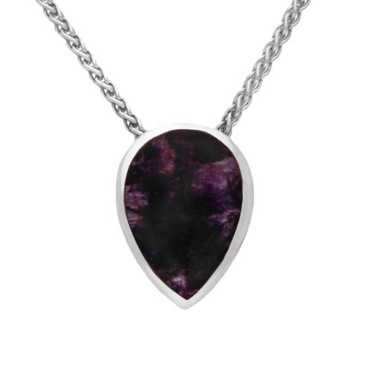 Sterling Silver Blue John Upside Down Pear Necklace - Silver