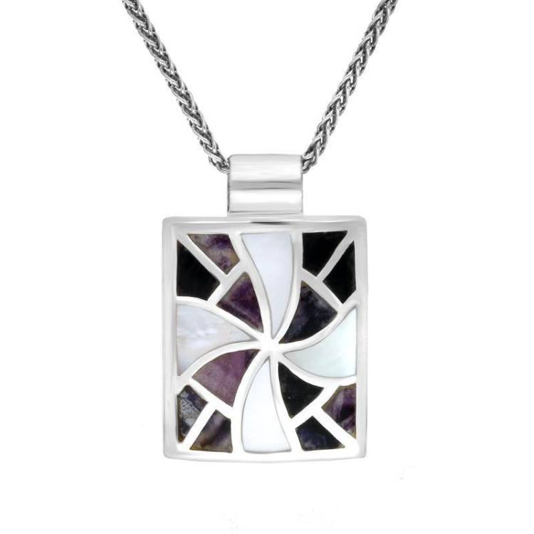 Sterling Silver Blue John and Mother of Pearl Fan Pattern Necklace - Option1 Value Silver