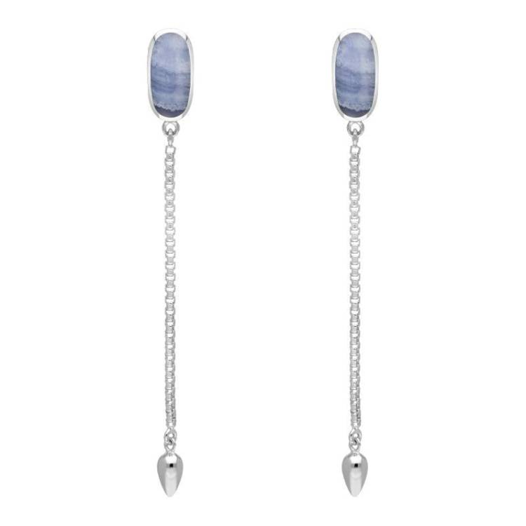 Sterling Silver Blue Lace Agate Lineaire Long Drop Stud Earrings