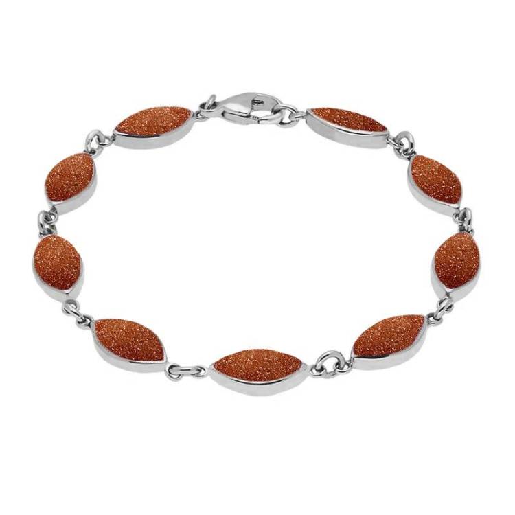 Sterling Silver Brown Goldstone Marquise Bracelet
