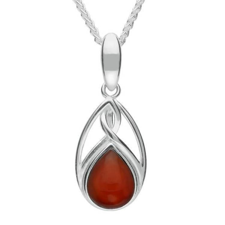 Sterling Silver Carnelian Small Pear Twist Celtic Necklace - Silver
