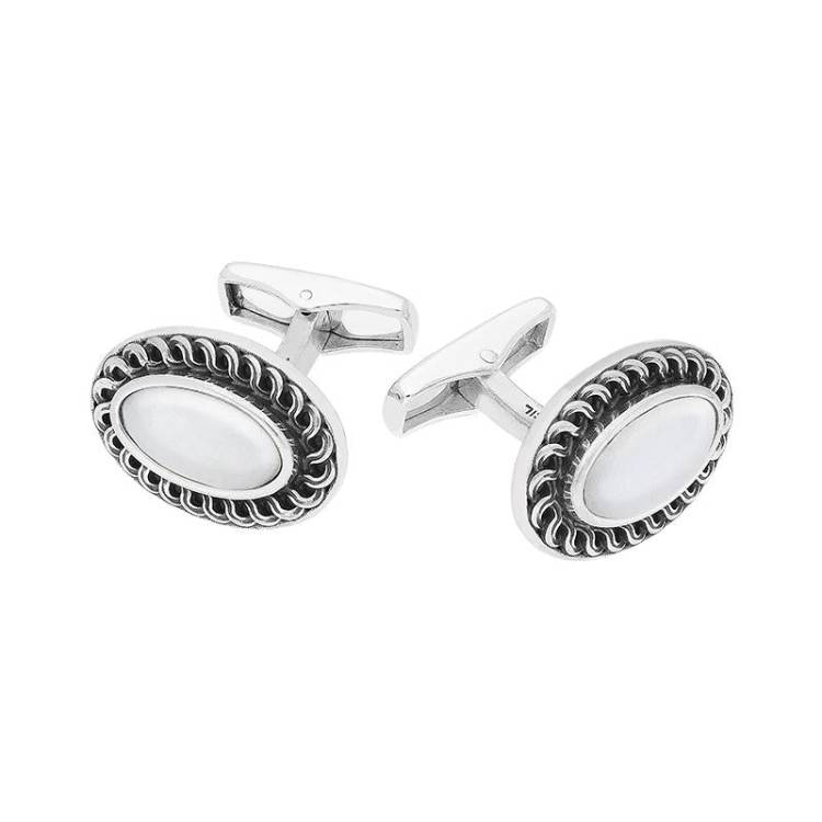 Sterling Silver Carrara Marble Crescent Cufflinks - Option1 Value