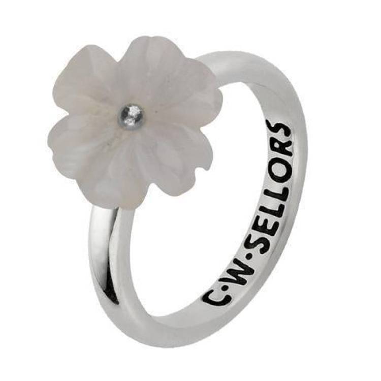 Sterling Silver Chalcedony Tuberose 12mm Dahlia Ring - Silver