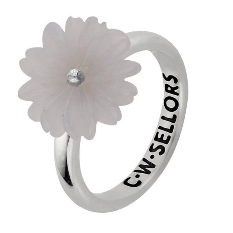 Sterling Silver Chalcedony Tuberose 15mm Daisy Ring - Silver