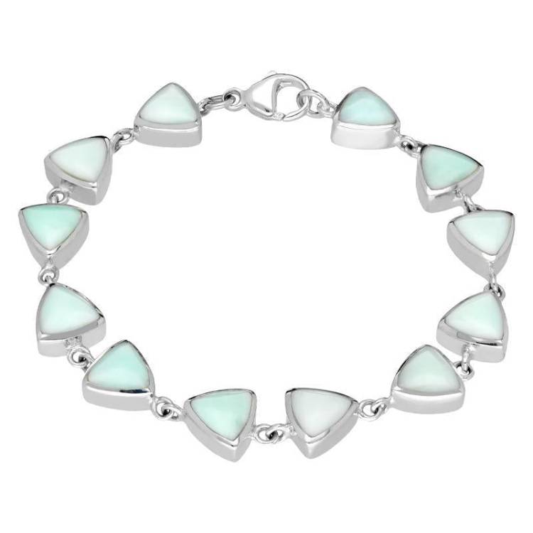 Sterling Silver Chrysoprase Curved Triangle Bracelet - Silver