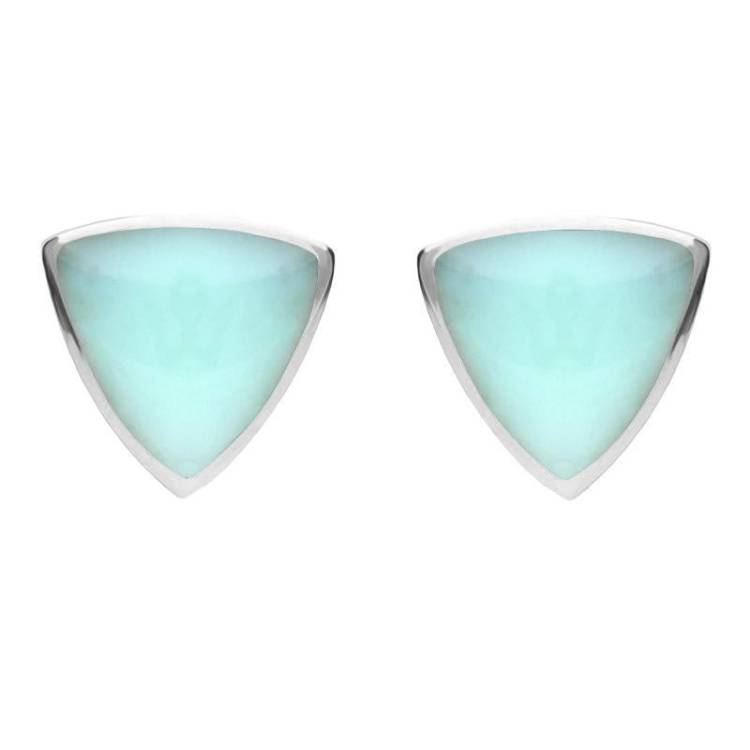 Sterling Silver Chrysoprase Large Curved Triangle Stud Earrings - Silver
