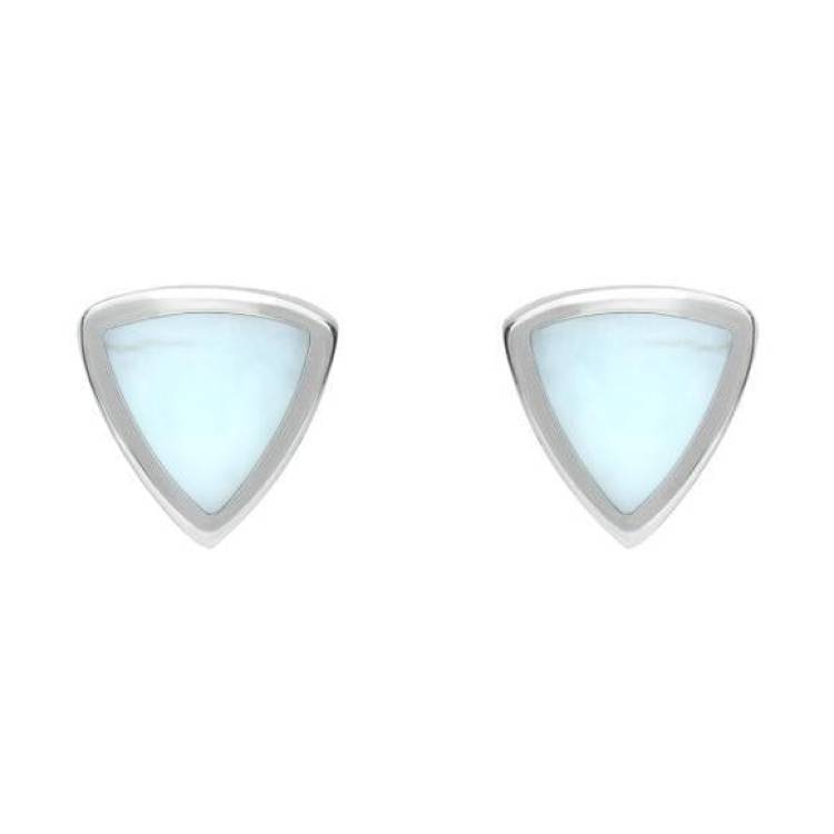 Sterling Silver Chrysoprase Small Curved Triangle Stud Earrings - Silver