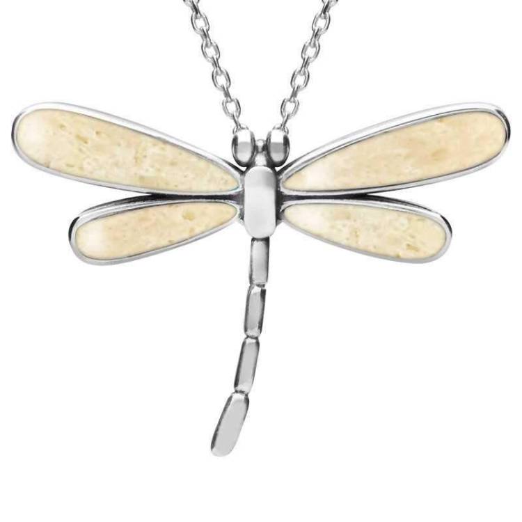 Sterling Silver Coquina Four Stone Small Dragonfly Necklace - Silver