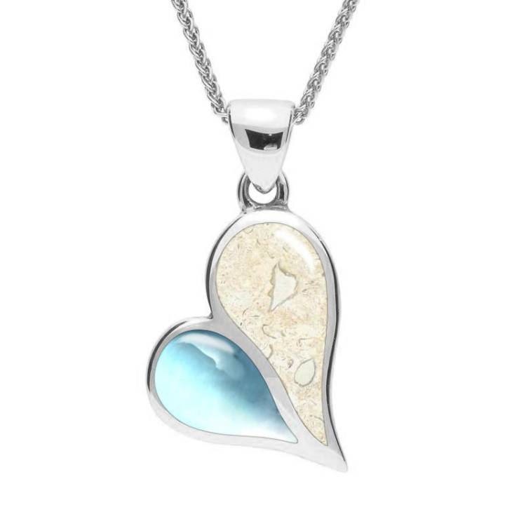 Sterling Silver Coquina Larimar Split Heart Necklace - Option1 Value Silver