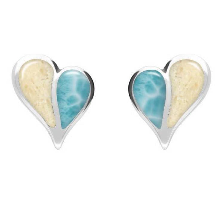 Sterling Silver Coquina Larimar Split Heart Stud Earrings - Silver
