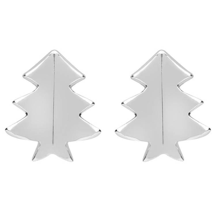 Sterling Silver Cut Out Christmas Tree Stud Earrings - Option1 Value Silver