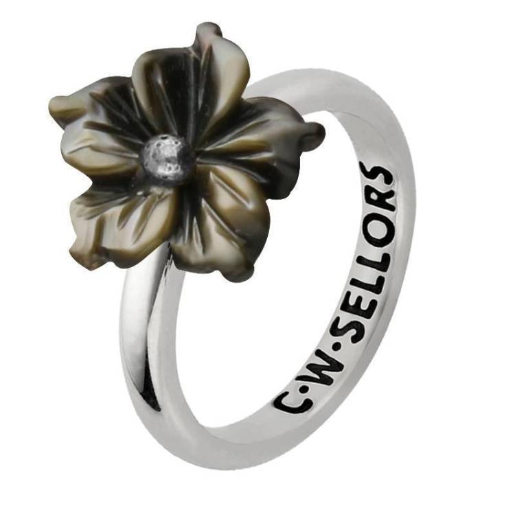 Sterling Silver Dark Mother of Pearl Tuberose 10mm Carnation Ring - Silver