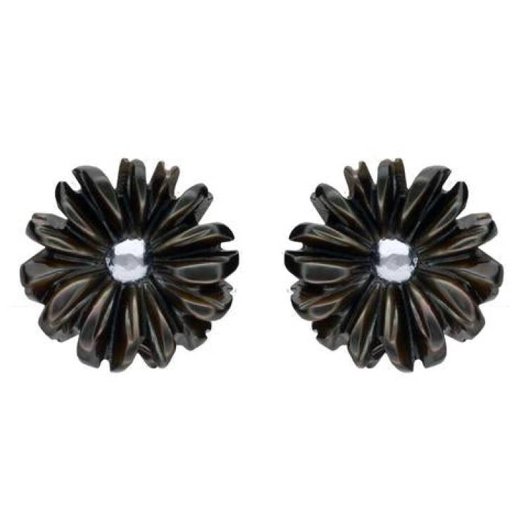 Sterling Silver Dark Mother of Pearl Tuberose 8mm Daisy Stud Earrings - Silver