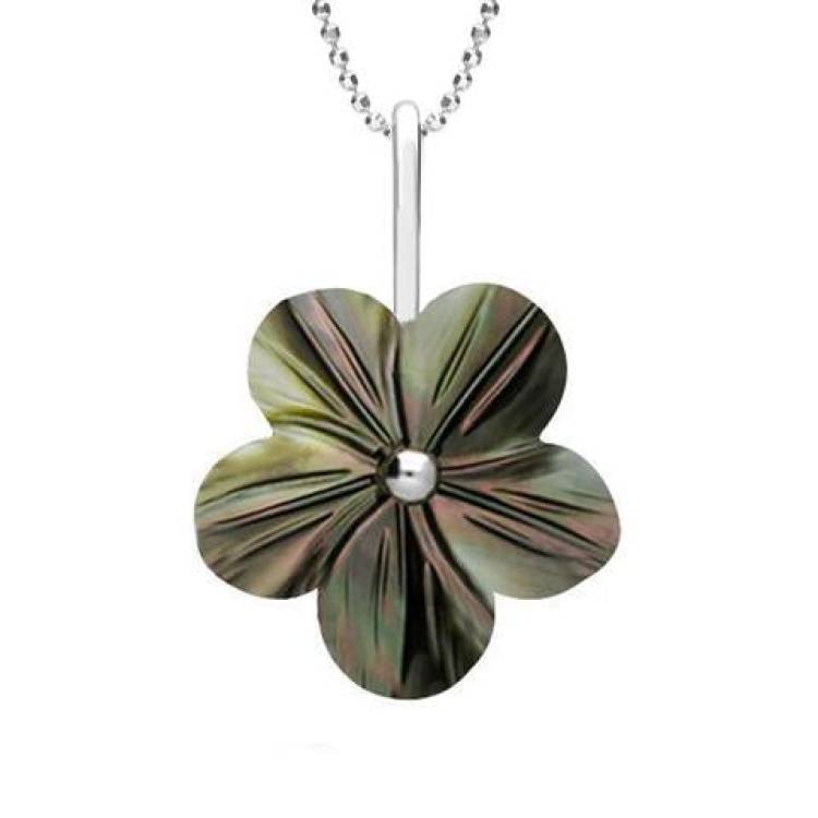 Sterling Silver Dark Mother of Pearl Tuberose 22mm Desert Rose Necklace - Silver
