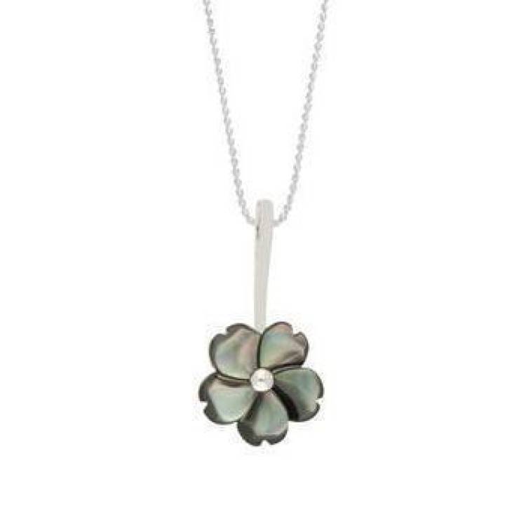Sterling Silver Dark Mother of Pearl Tuberose 15mm Gypsophila Necklace - Silver