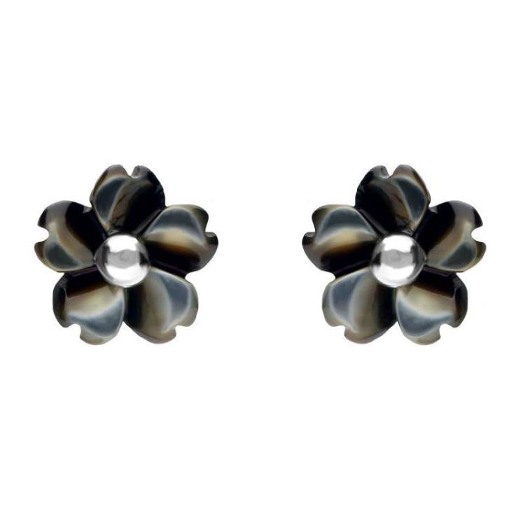 Sterling Silver Dark Mother of Pearl Tuberose 6mm Gypsophila Stud Earrings - Silver