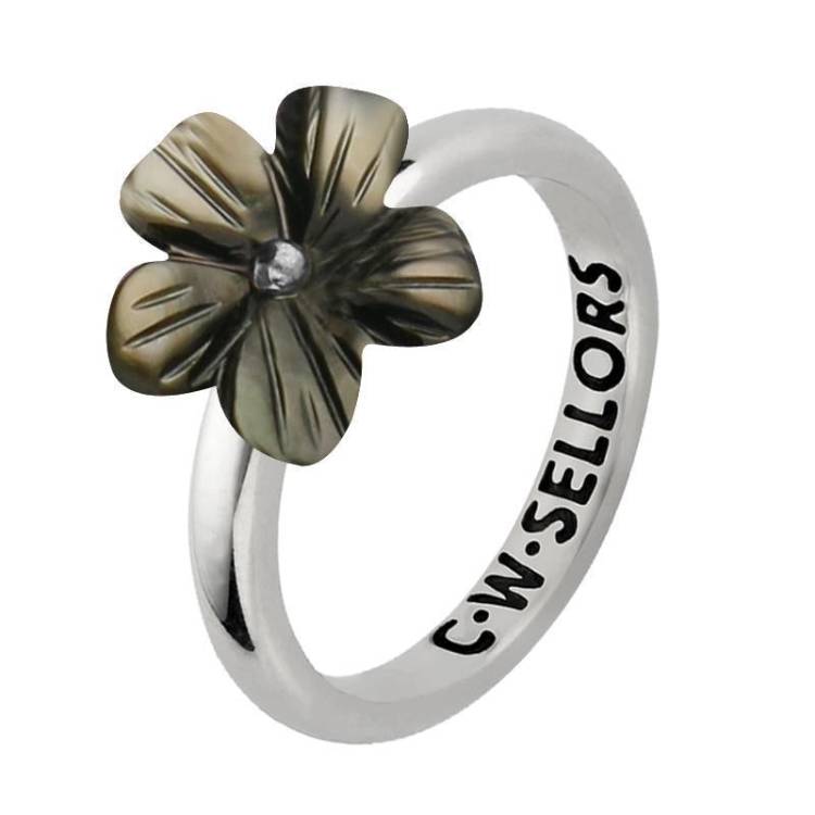 Sterling Silver Dark Mother of Pearl Tuberose 12mm Pansy Ring - Option1 Value Silver