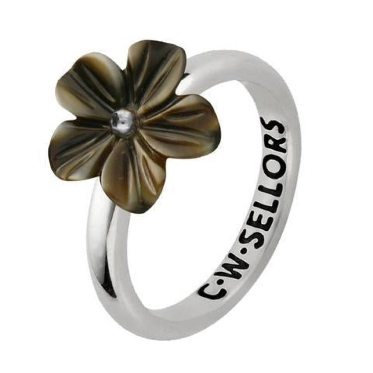 Sterling Silver Dark Mother of Pearl Tuberose 12mm Desert Rose Ring - Silver