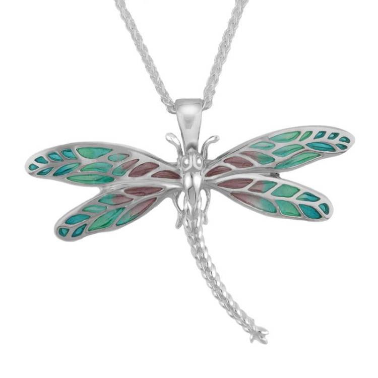 Sterling Silver Enamel House Style Dragonfly Brooch Necklace