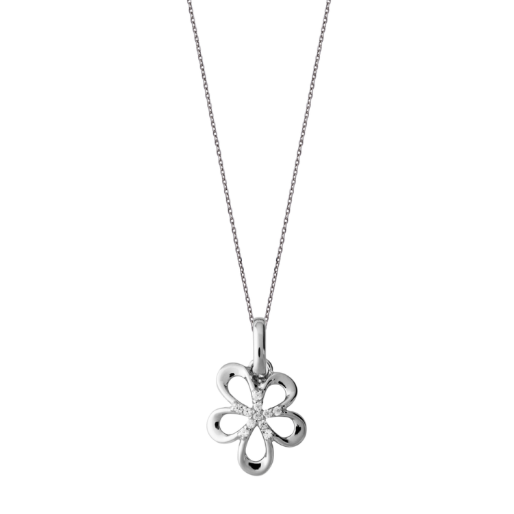 Sterling Silver Five Petal Open Flower Necklace - Silver